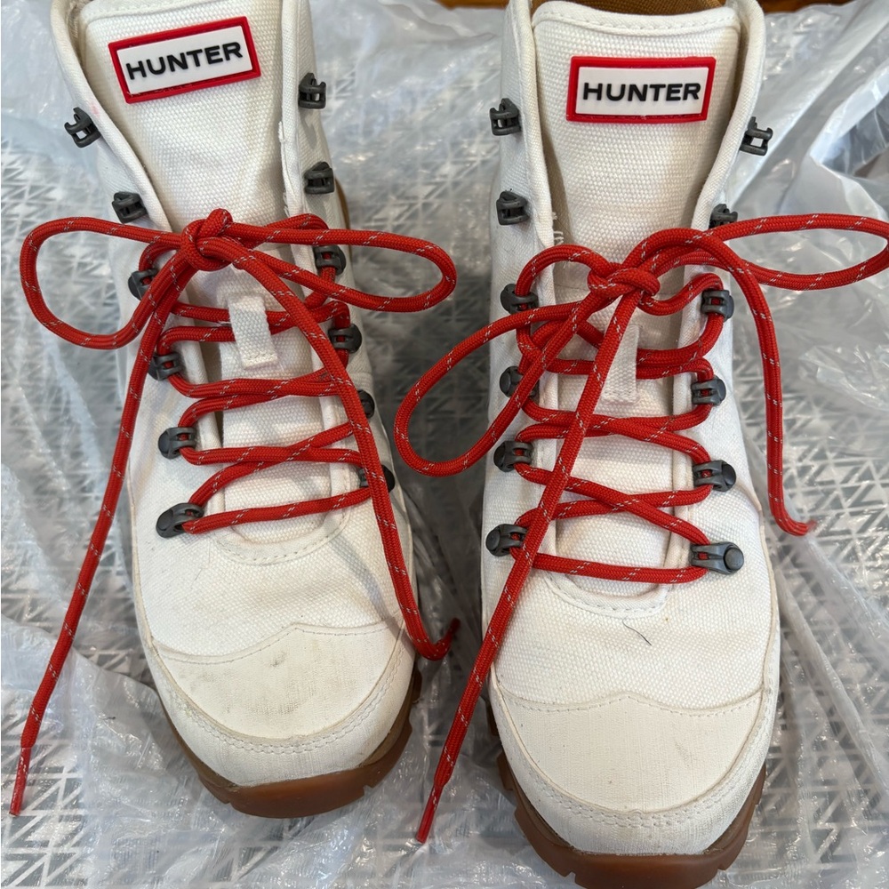 Hunter Cream and Red Hiking Boots